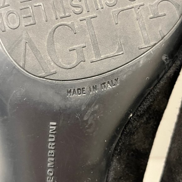 AGL Pump Black Leather Suede Shoes Round Toe Bow Accent Block Heels Sz 36 1/2 - Picture 11 of 14